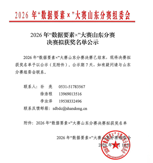 喜报！世方集团联合济南起步区斩获2026年“数据要素×”大赛山东分赛一等奖！